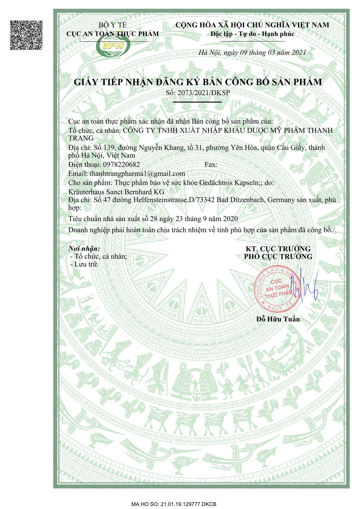 Gedächtnis Kapseln - VIÊN UỐNG BỔ NÃO TỪ LÁ BẠCH QUẢ